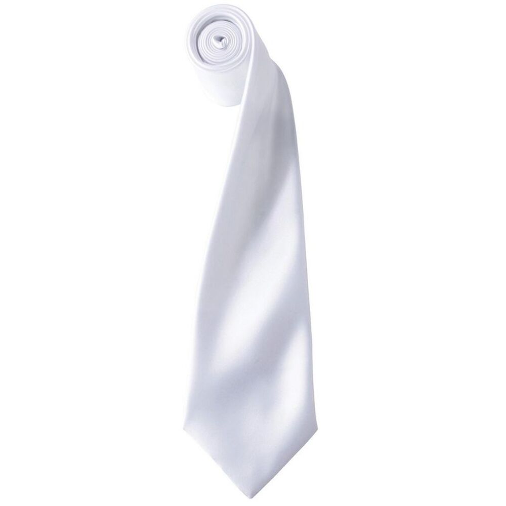 Premier Unisex Adult Colours Satin Tie / White